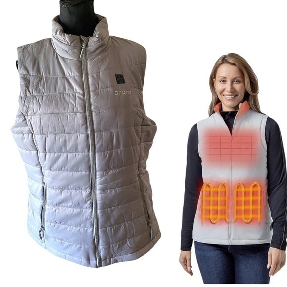 ORORO Quilted Heated Best Grey Medium Water Resistant Zip Front/Pockets NWT - Picture 1 of 17